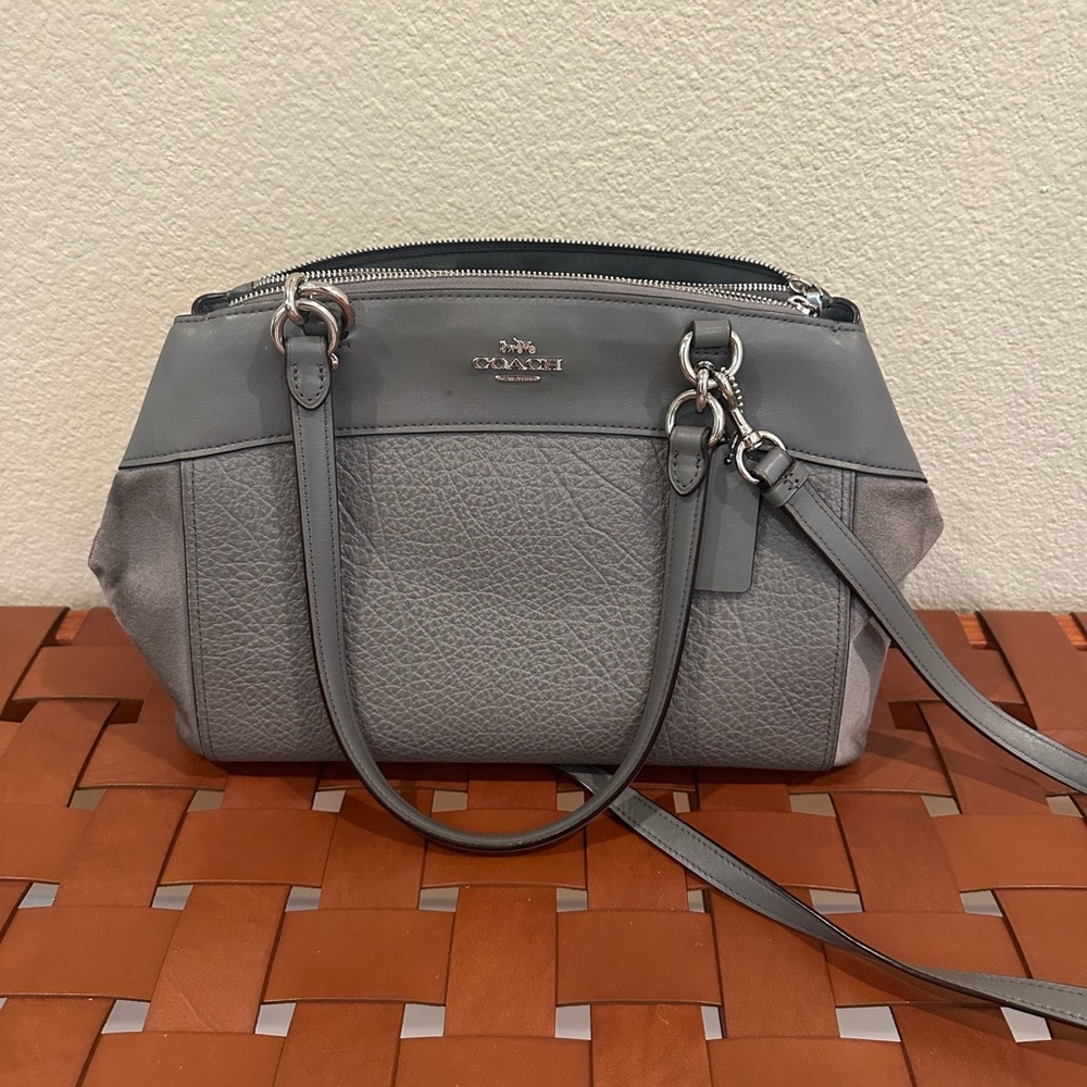 Coach grey pebble leather and suede bag